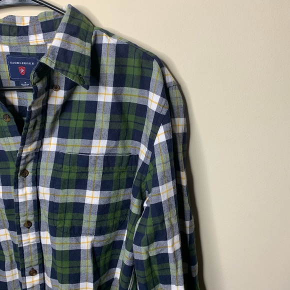 Saddlebred Flannel Button Down Shirt Green Yellow - Picture 4 of 12